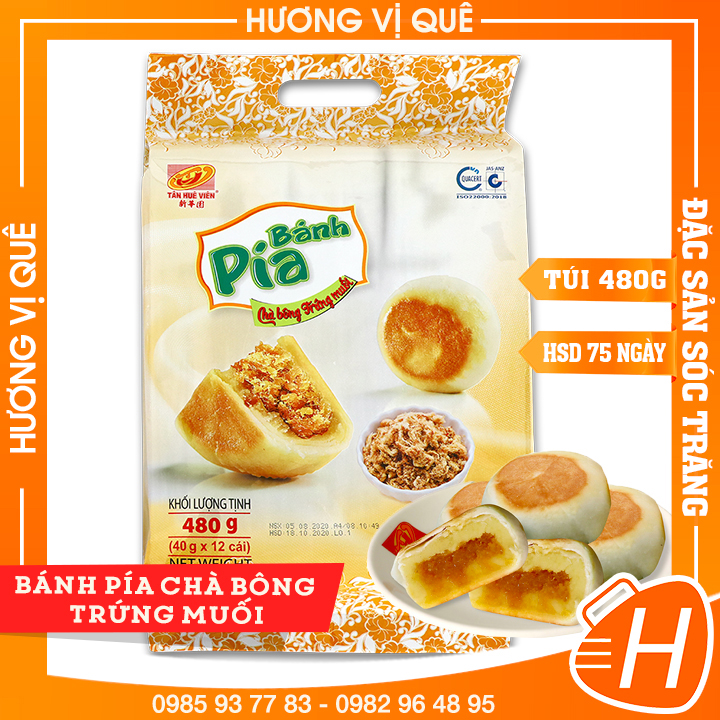 Bánh Pía Chà Bông Trứng Muối Tân Huê Viên - Túi 480g(12 Cái) - Đặc Sản Sóc Trăng