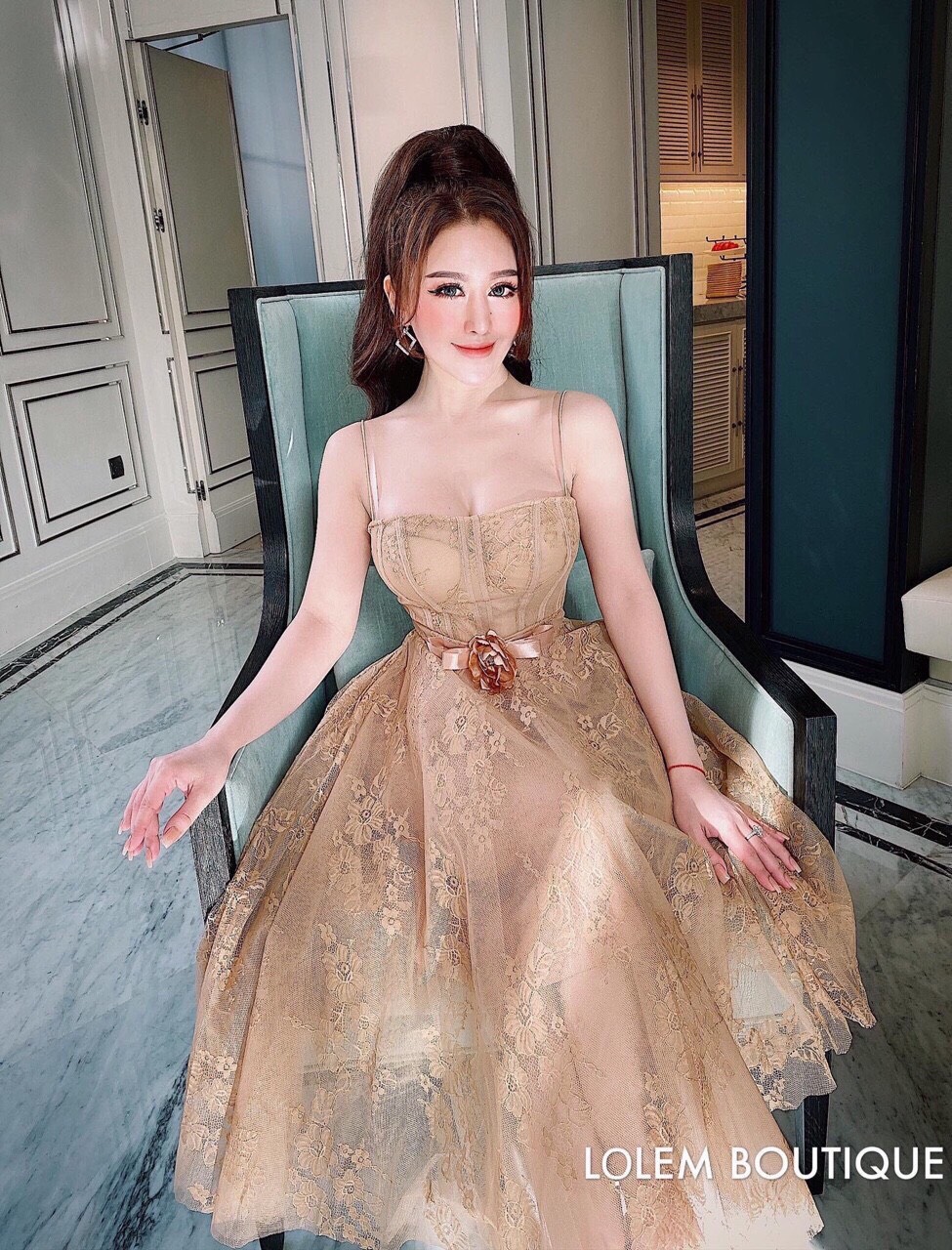 Đầm ren phối lưới dự tiệc hàng cao cấp tt0320