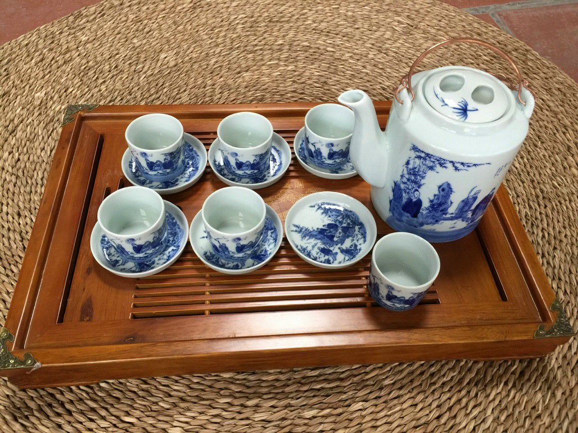 BỘ ẤM TÍCH MEN LAM CỔ BÁT TRÀNG 1 LÍT