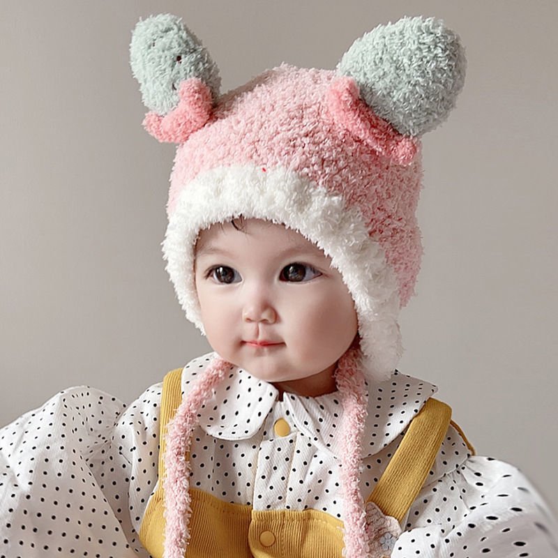 Mũ len lông cừu trái cây có tai dây buộc cho bé- Cho bé đi du lịch