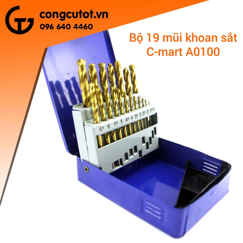 Bộ 19 mũi khoan sắt phủ titanium1-10MM A0100C C-Mart