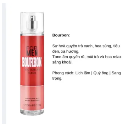 Xịt thơm Body mist mùi nam Victoria Fleur - 236ml