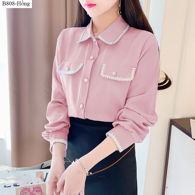[HCM]B808- Áo sơ mi Viền Ren Cao cấp