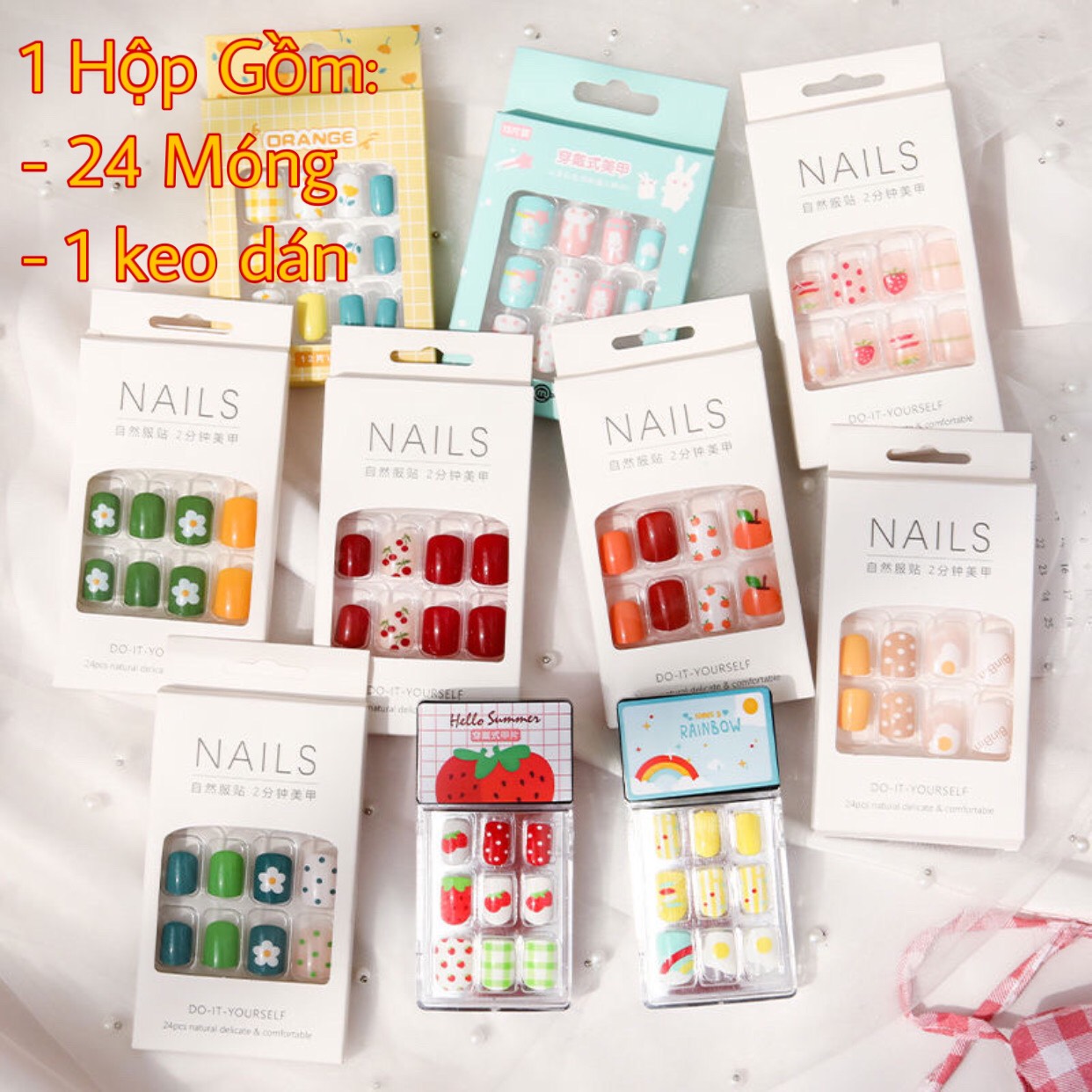Combo 50 set 24 móng tay giả kèm keo dán (mẫu ngẫu nhiên)