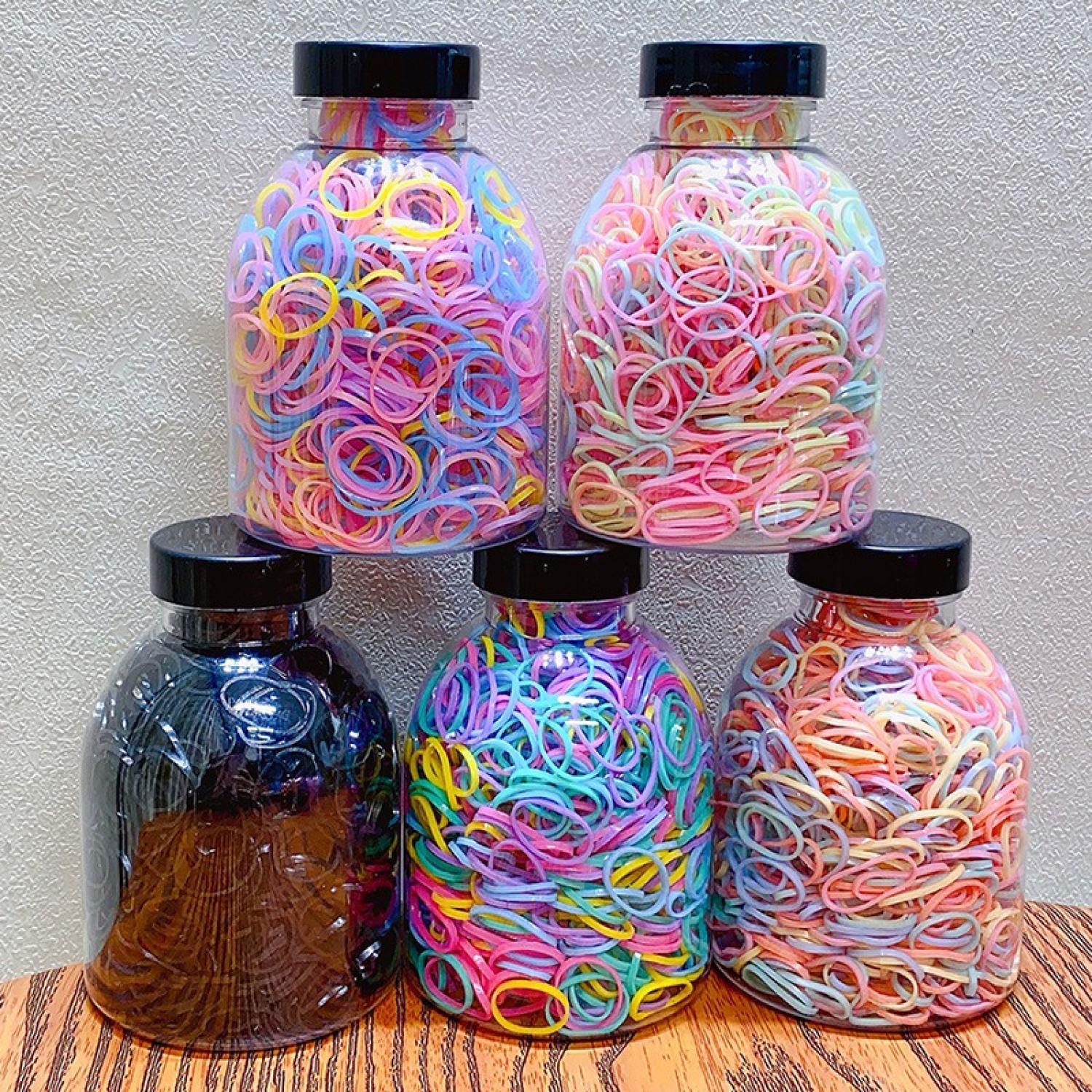 Set 1000 Thun Cột Tóc Co Giãn Nhiều Màu Kèm Bình Đựng