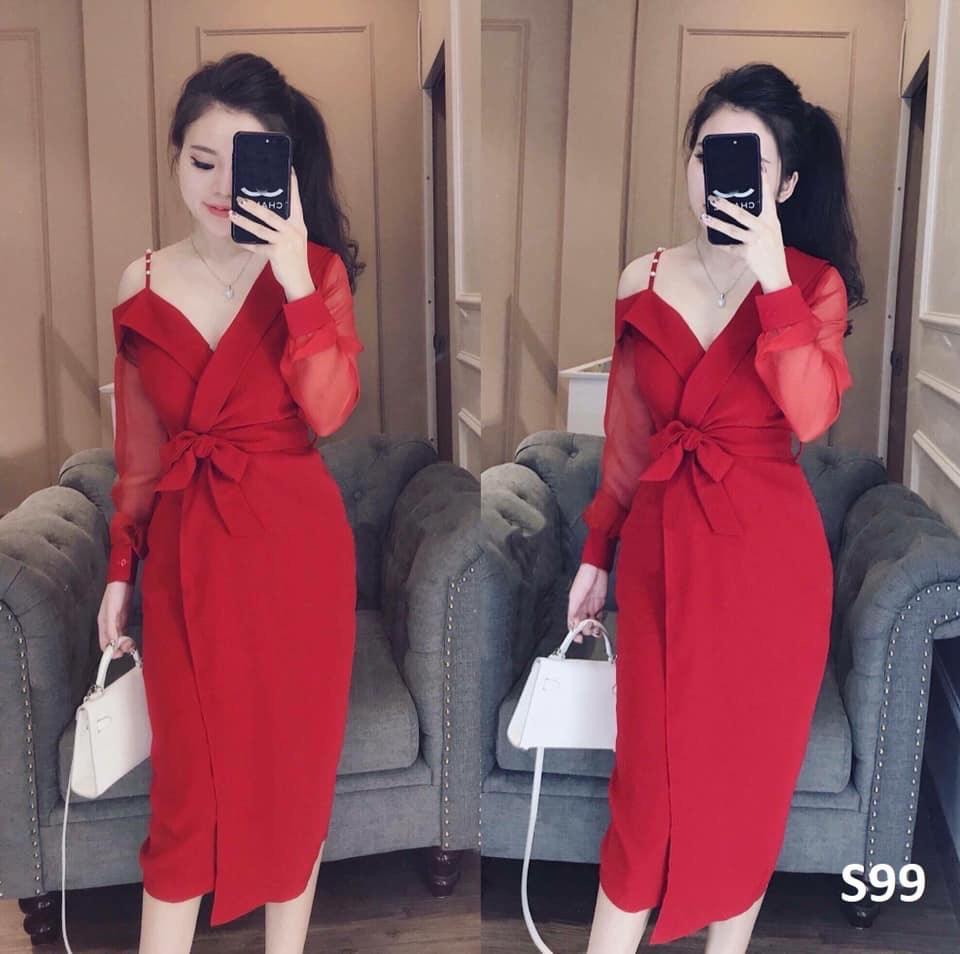 Đầm lệch vai tay lưới body