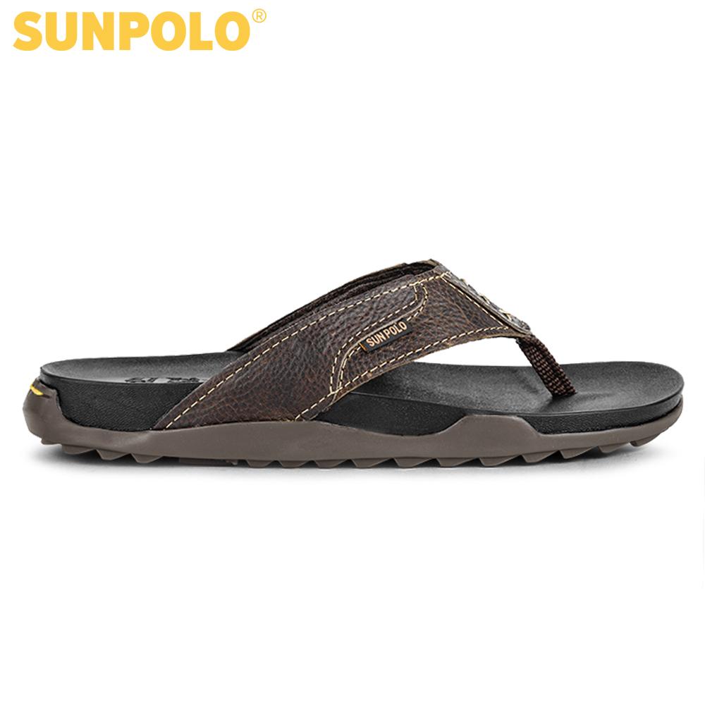 Dép kẹp nam da bò Dép xỏ ngón SUNPOLO KEP015 (Nâu bò)