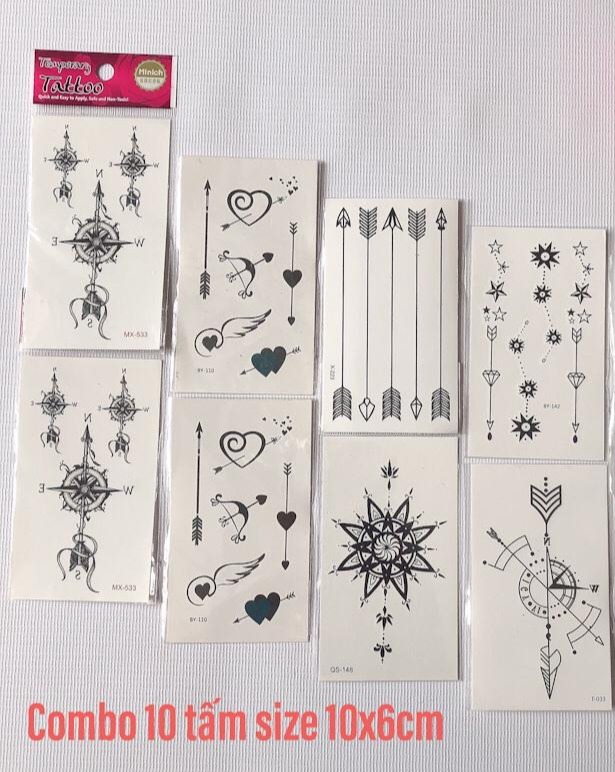 [HCM]Combo 10 tấm hình xăm dán tattoo 10x6cm tuyệt đẹp (Một tấm gồm nhiều hình. Mua từ 2 combo tặng 2 tấm đồng size)