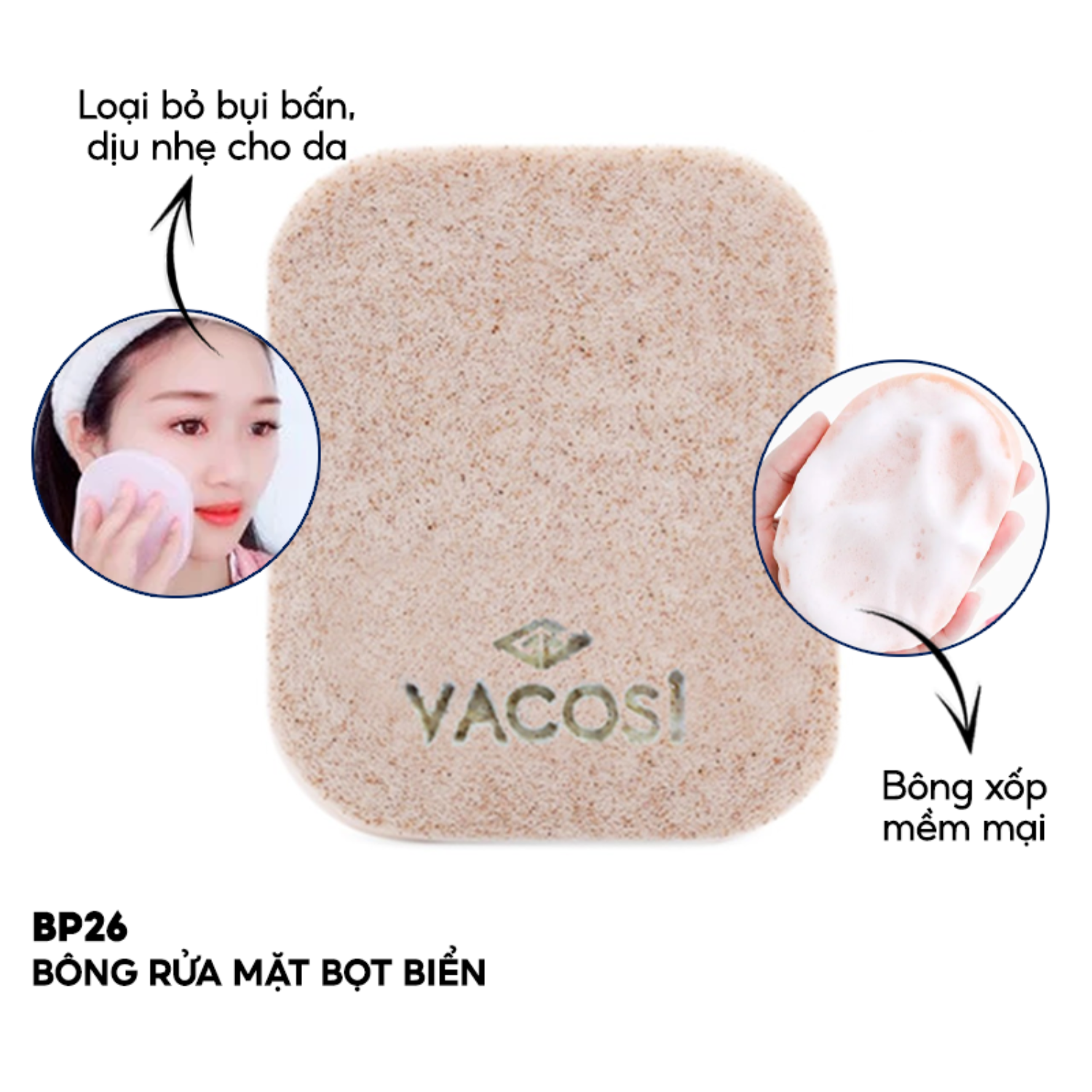 Vacosi Bông Bọt Biển Rửa Mặt Cleansing Sponge BP26