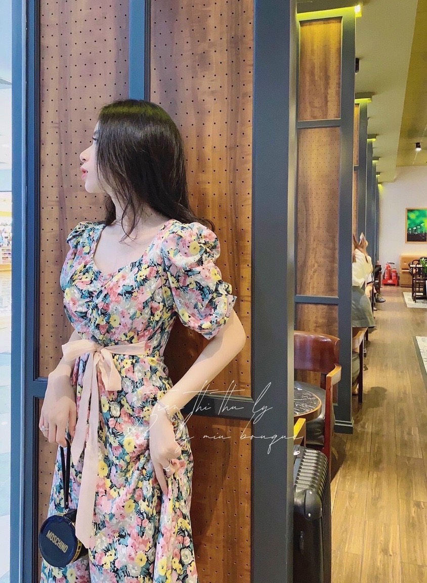 Đầm vintage voan hoa nhí hồng phong cách cổ điển TTSA0820