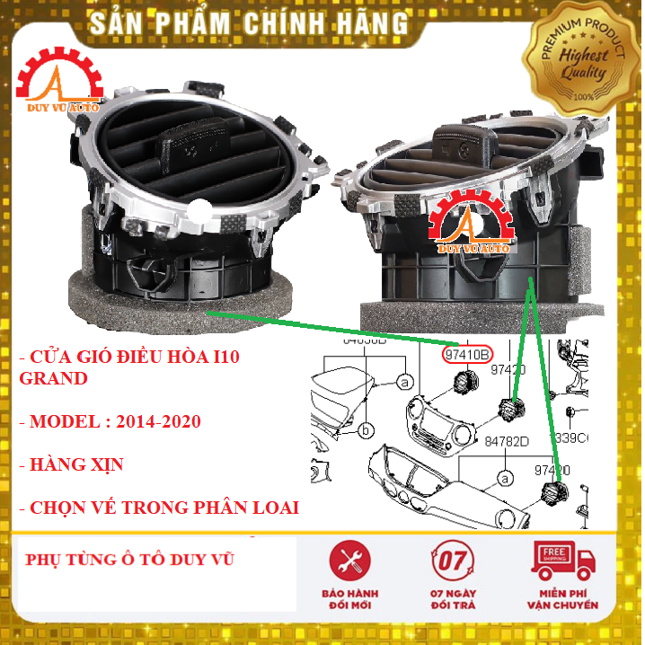 Cửa gió điều hòa hyundai i10 grand hàng xịn