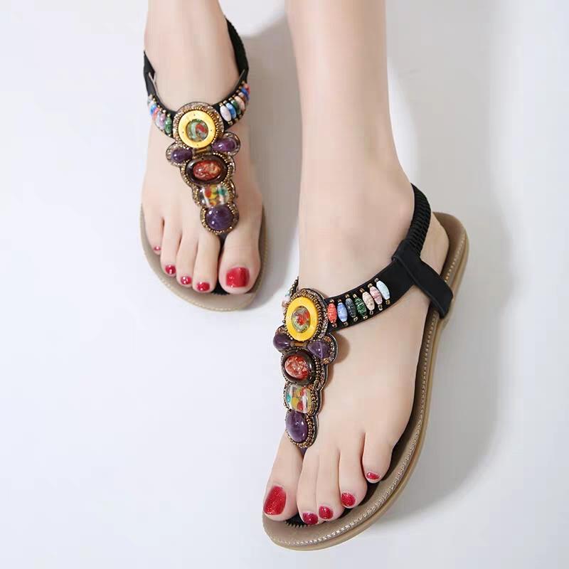 [HCM]Giày sandal kẹp đính đá thổ cẩm - SD85
