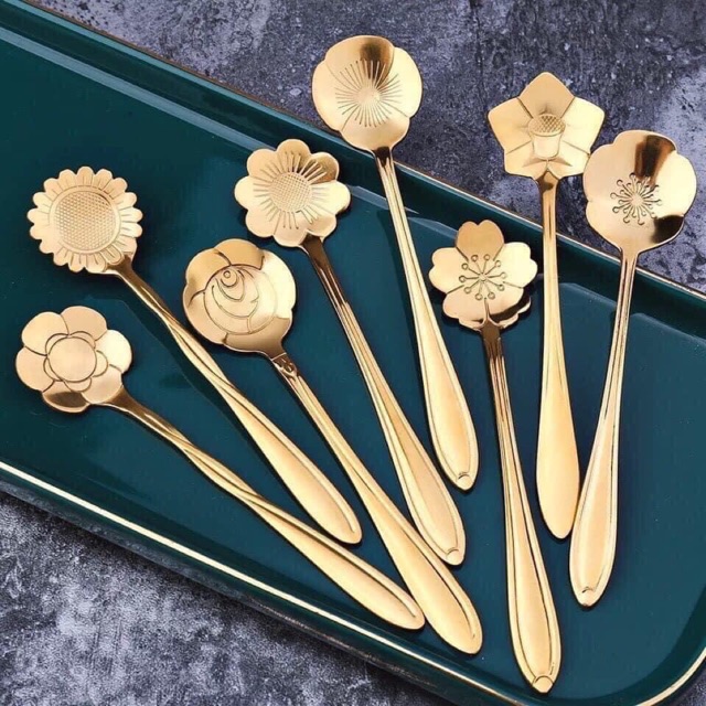 Set 8 thìa cà phê, pha trà mạ vàng siêu sang chảnh