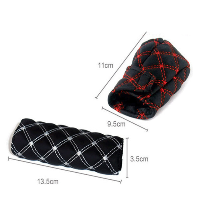 Bọc cần số và tay thắng xe ô tô, xe hơi AM-15DCT (Màu Đen Chỉ Trắng)