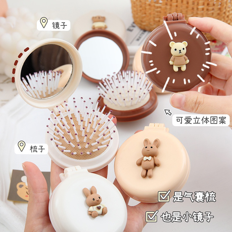 Gương Lược Massage Gấp Gọn Cầm Tay Mini