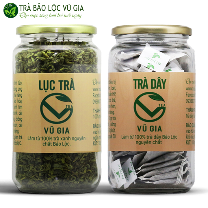 Combo Lục Trà (100g/hũ) + Trà Dây Túi Lọc (30gói/hũ) - Nguyên Chất Vũ Gia (200g/hũ) - Tỉnh táo tập trung, hỗ trợ hệ tiêu hóa, tăng cường miễn dịch - Đã được kiểm nghiệm y tế