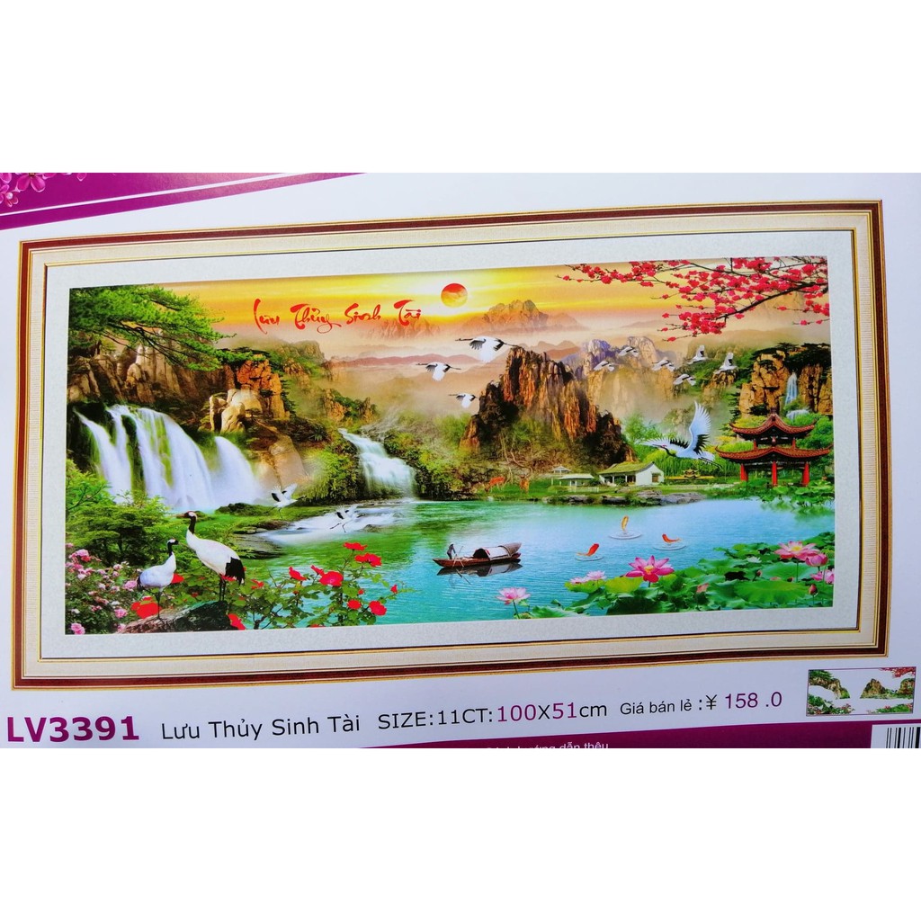 Tranh thêu phong cảnh lưu thủy sinh tài LV3391 kích thước LV3391