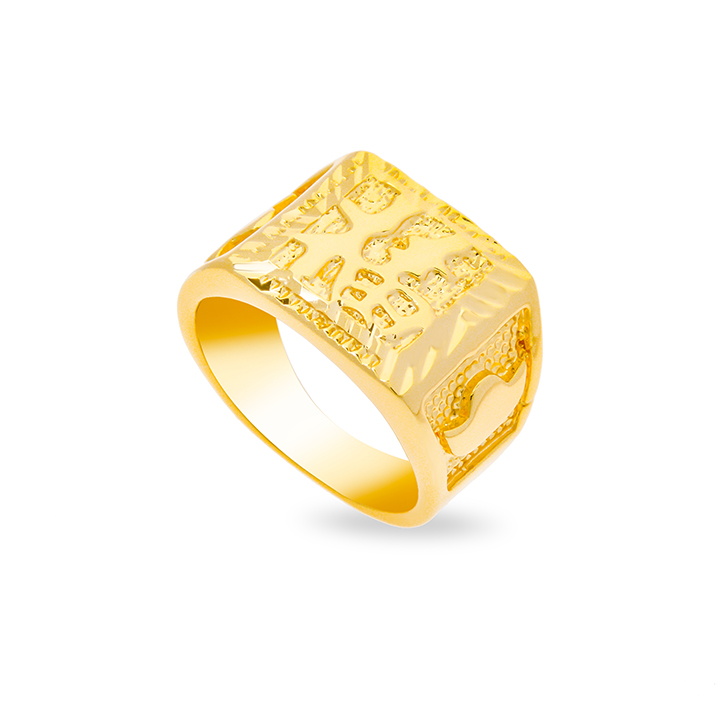 Nhẫn nam UHA chạm khắc chữ Phước - mạ vàng 18k bền màu - thiết kế sang trọng lịch lãm