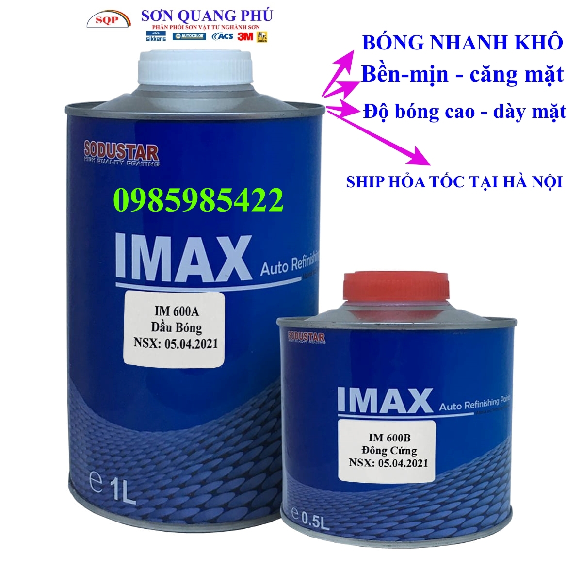 Dầu bóng 2k imax nhanh khô im666 tỉ lệ 2:1 sơn ô tô xe máy 1.5 lít cả cứng keo bóng 2k cho oto xe máy gỗ sonquangphu8856