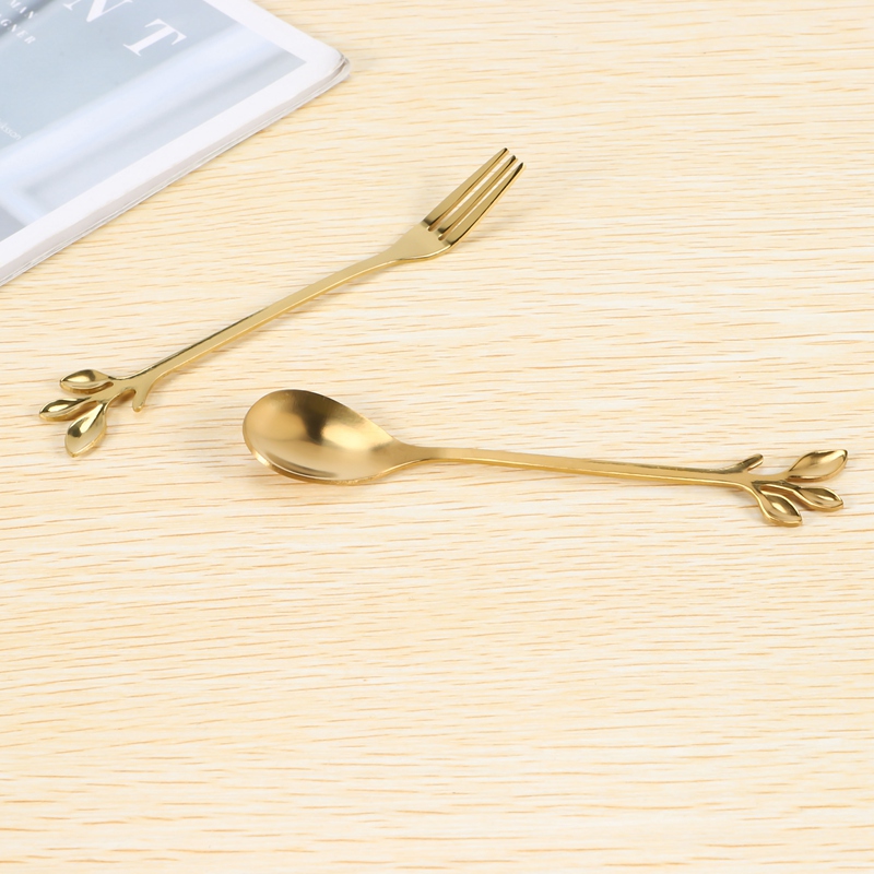 Dessert Spoon and Fork Set Cake Fork Coffee Spoon Creative Fruit Fork Stainless Steel