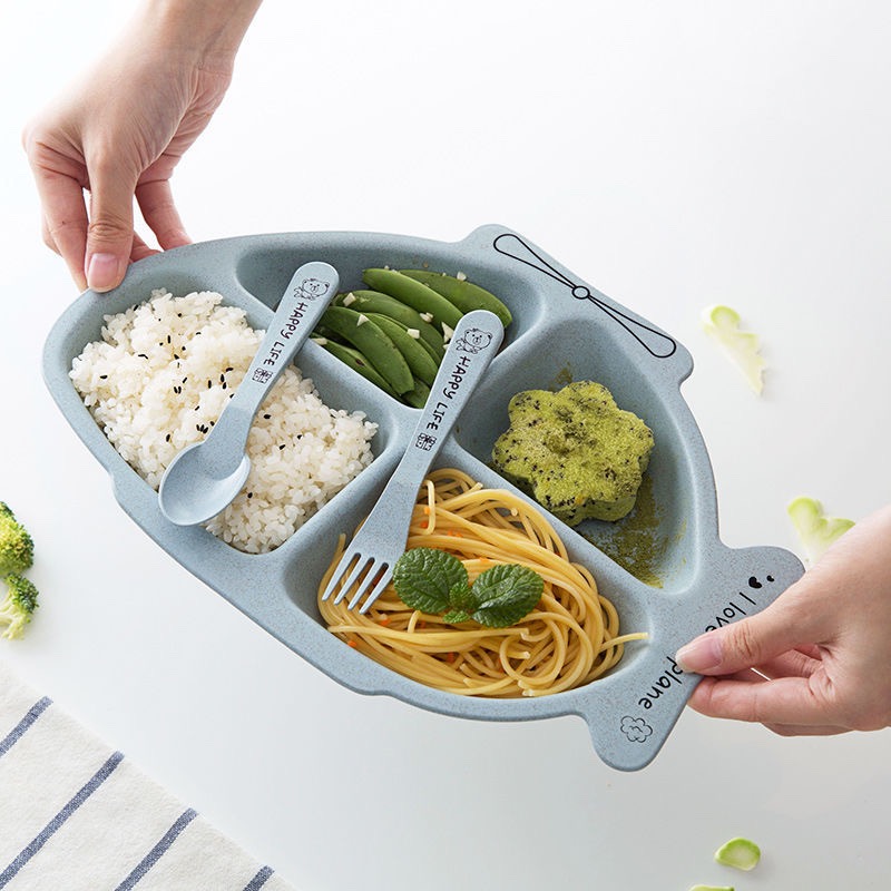 Khay Ăn Dặm Lúa mạch, set khay lúa mạch kèm thìa dĩa
