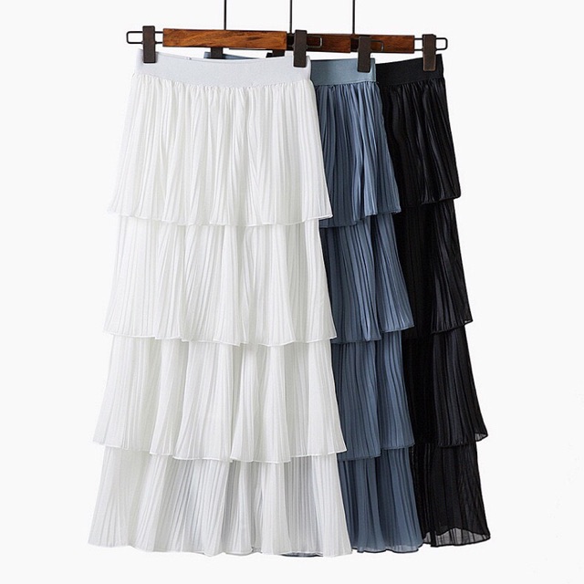Chân váy 4 tầng dập ly nhỏ midi