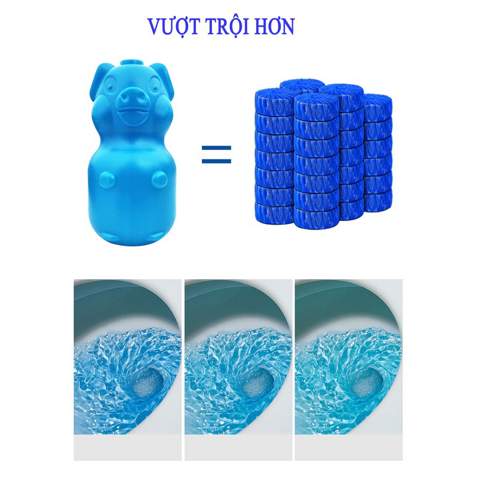 Lọ heo thả bồn cầu 230g dạng sáp dễ hòa tan trong nước giúp diệt khuẩn, khử mùi cho nhà tắm luôn thơm mát, làm xanh nước bồn cầu, trắng men thành bồn cầu, tiết kiệm thời gian dọn dẹp phòng tắm
