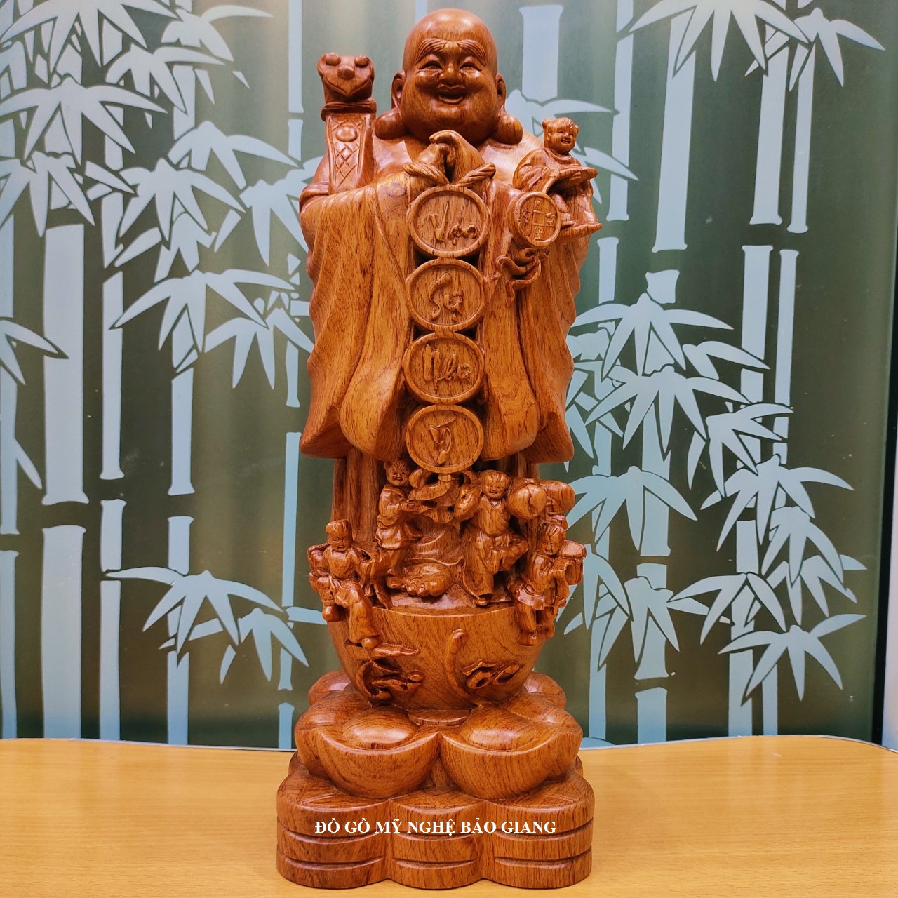 Tượng Phật Di Lặc Ngũ Phúc Cầu Tài gỗ hương cao 40 cm cực dẹp