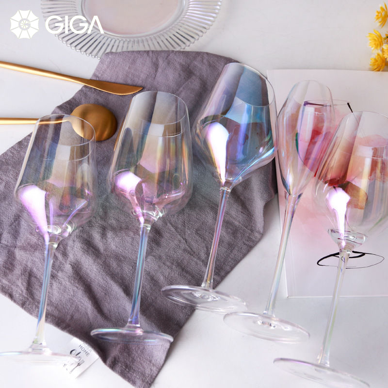 GIGA ESSENTIAL Rainbow Gradient Goblet / Creative Gradient Goblet / Champagne Glass / Gift Cup / glass / Brandy glass / Red wine cup set / Wine glass