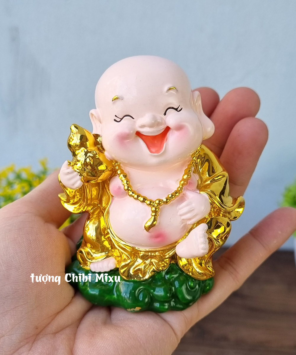 [HCM]Tượng chibi Di Lặc 9cm ánh vàng may mắn