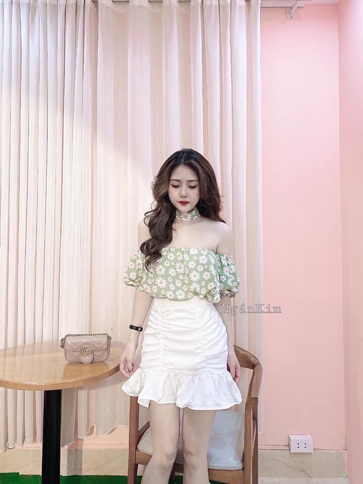 Sét bộ Voan hoa phối chân váy quảng châu siêu đẹp TTSA0301