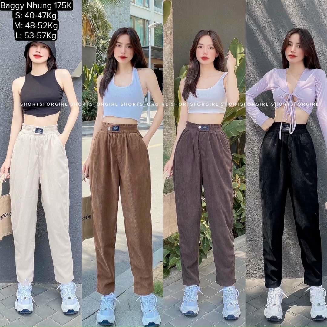 Quần baggy tăm nữ cạp chun chất tăm cao cấp