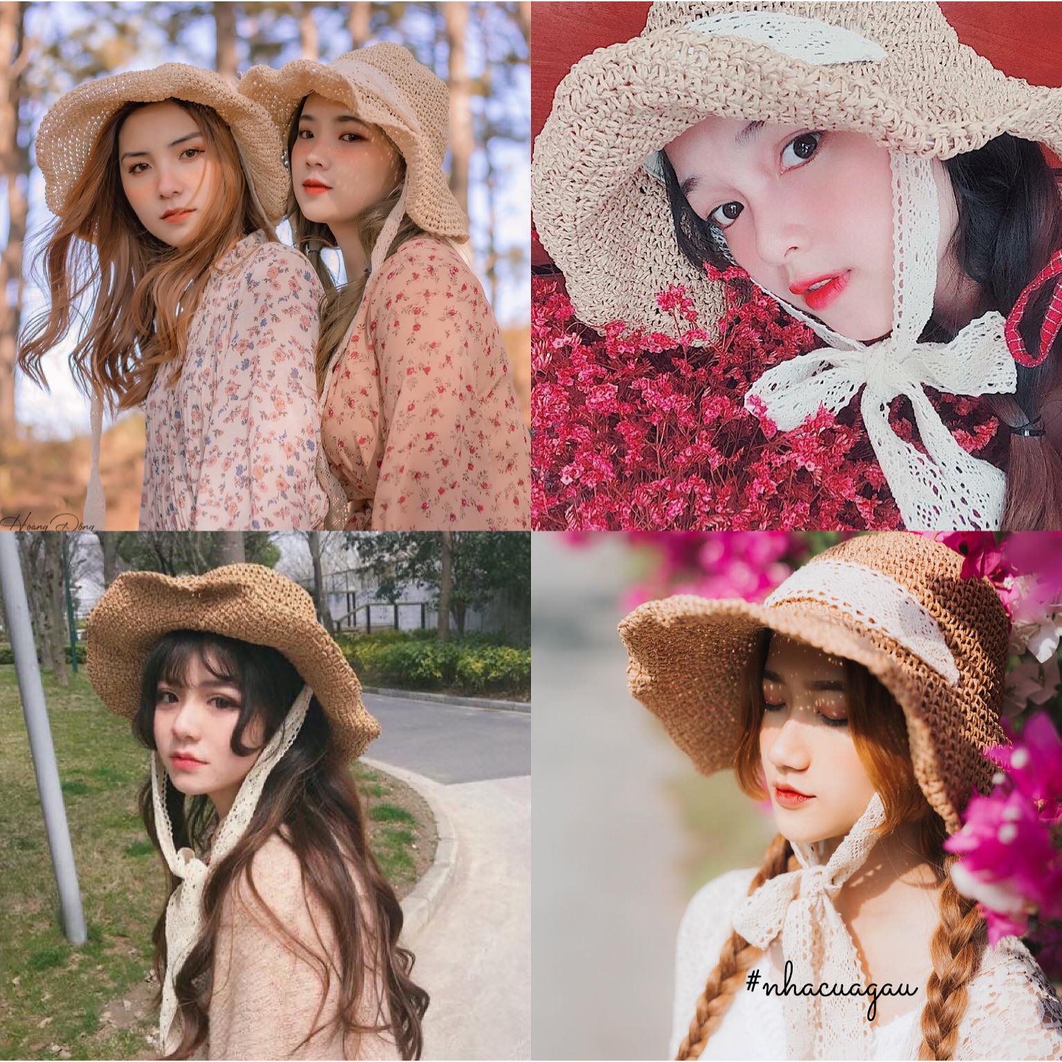 Nón cói ren cột nơ đi chơi siêu xinh