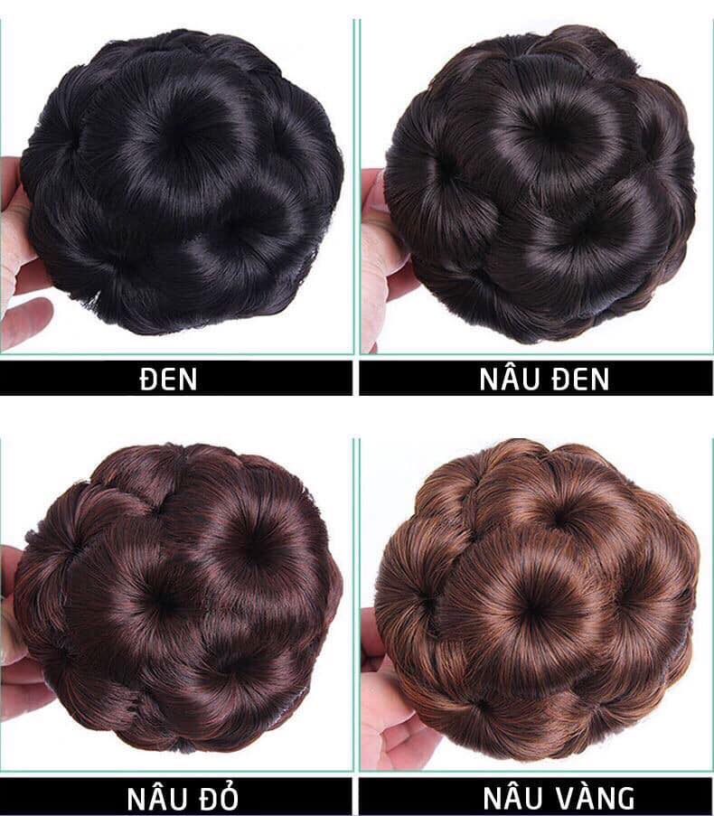 Búi Tóc Giả Hoa Trà Cho Bà [ Màu Muối Tiêu ]