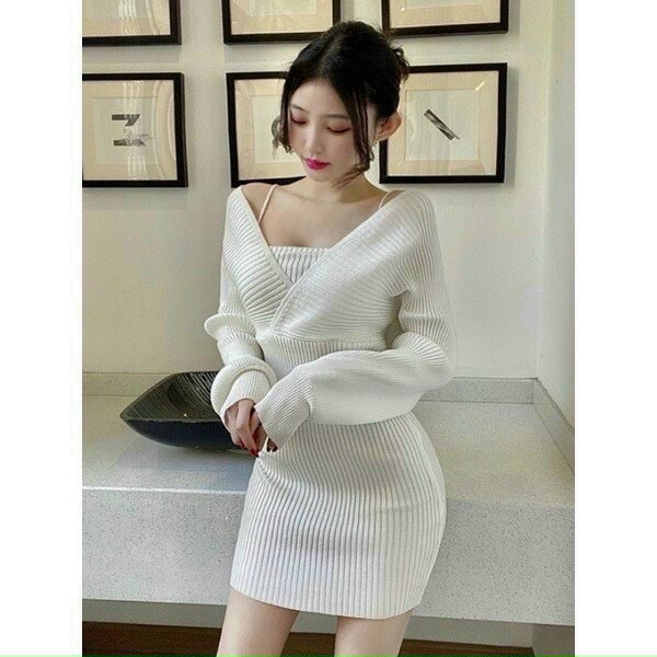 Đầm ôm body phối cánh dơi - Chất Thun gân co giãn đẹp - Freesize
