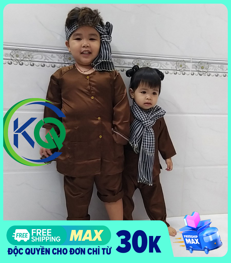 BỘ ĐỒ BÀ BA NAM BỘ CHO BÉ - MÀU NÂU - VẢI PHI BÓNG