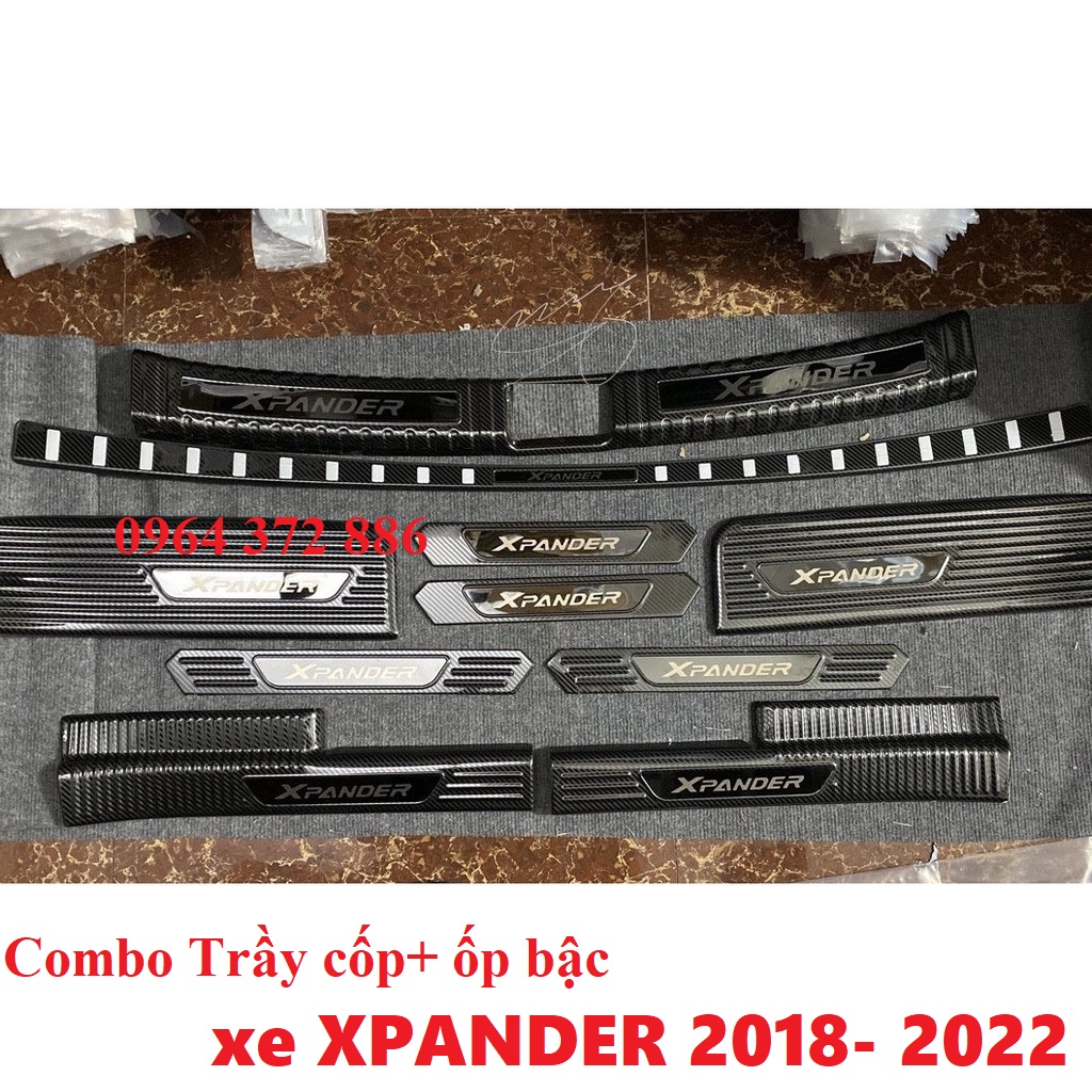 Ốp bậc cửa, nẹp bước chân, trầy cốp carbon xe xpander/ xpander cross 2018- 2021, 2022, 2023, 2024 vân cacbon cao cấp - hàng cao cấp