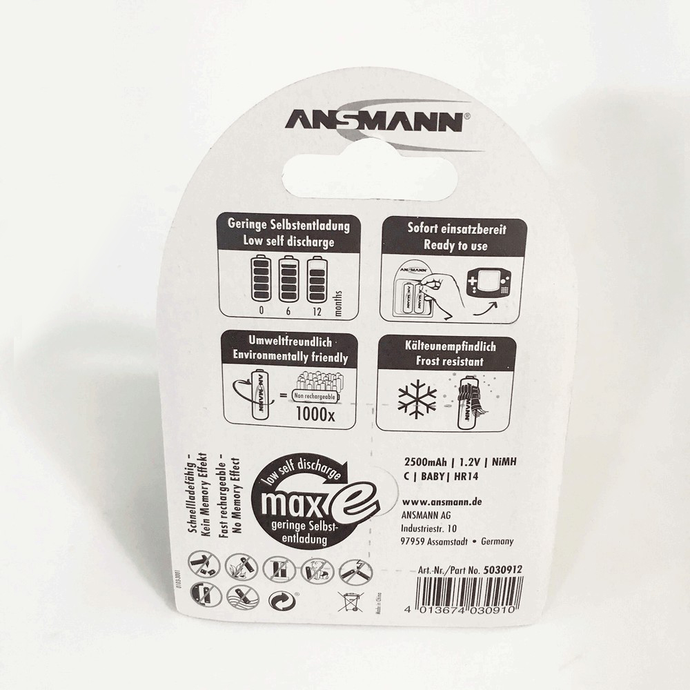 Combo 5  vỉ pin sạc trung C Ansmann 2500mAh (1 vỉ 2 viên)