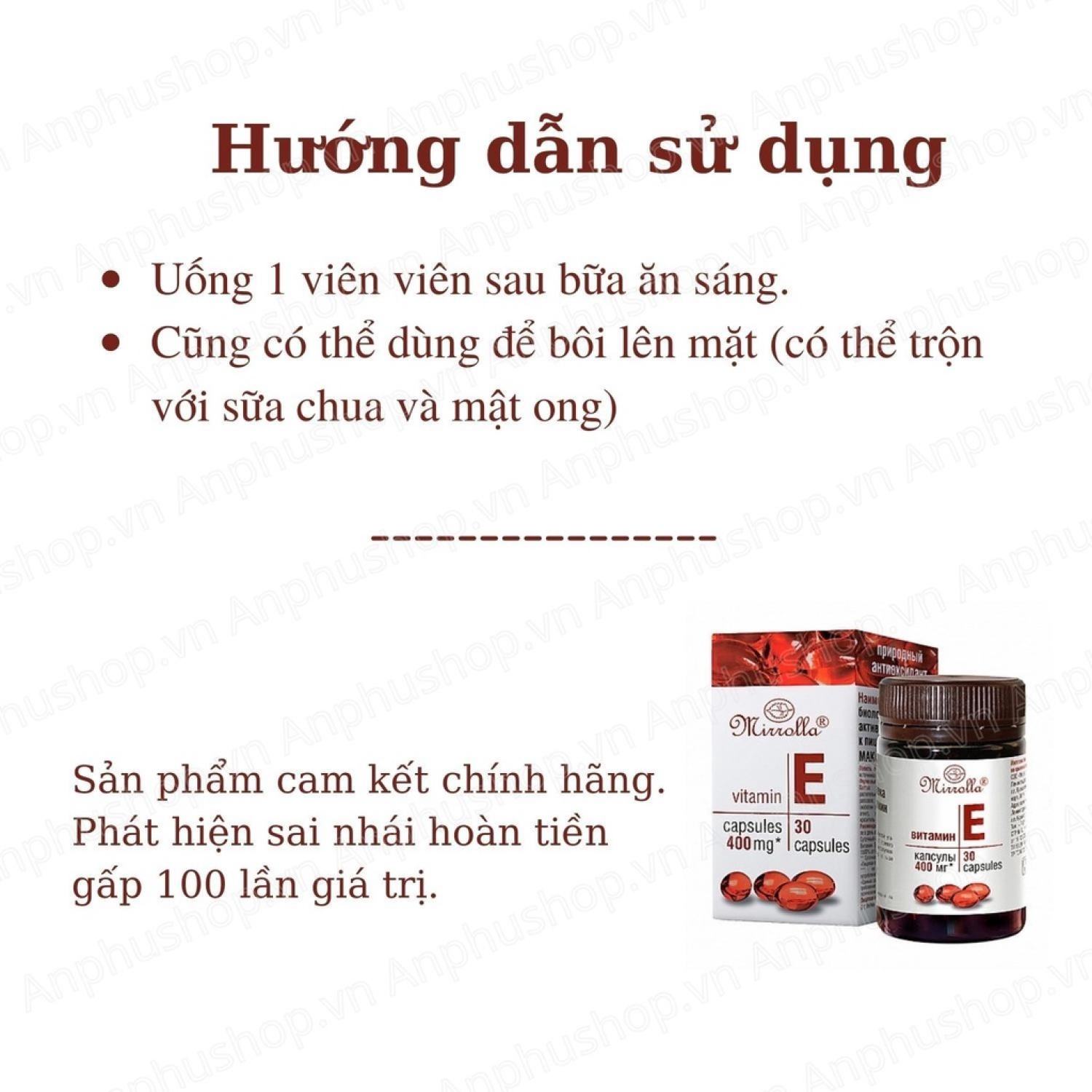 Vitamin E đỏ Nga Mirrolla 270mg - 400mg (Sản phẩm chính hãng)