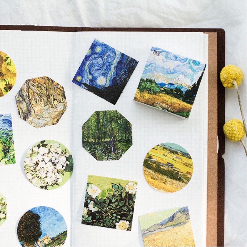 Set 45 miếng dán tranh phong cảnh sơn dầu