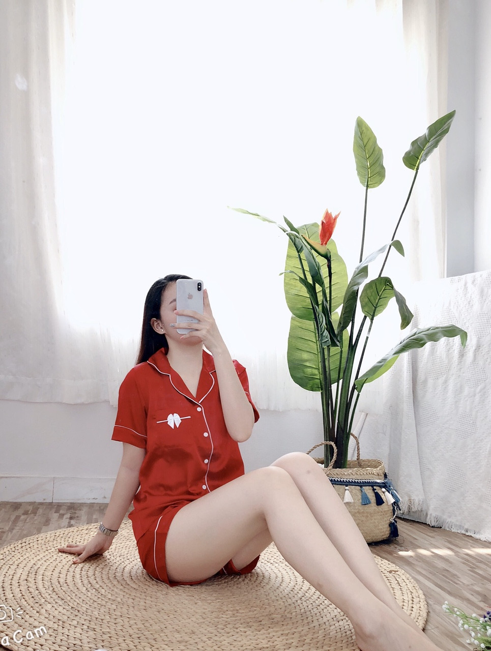 Đồ bộ pizama phi lụa đùi nơ mặc nhà