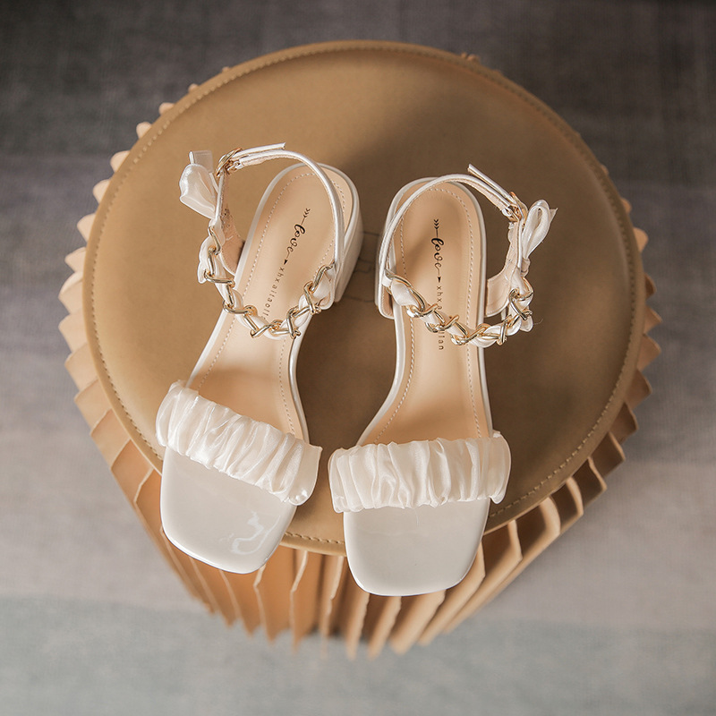 Giày sandal cao gót 7 phân quai xích phối nơ đi dự tiệc Luvia 65CG
