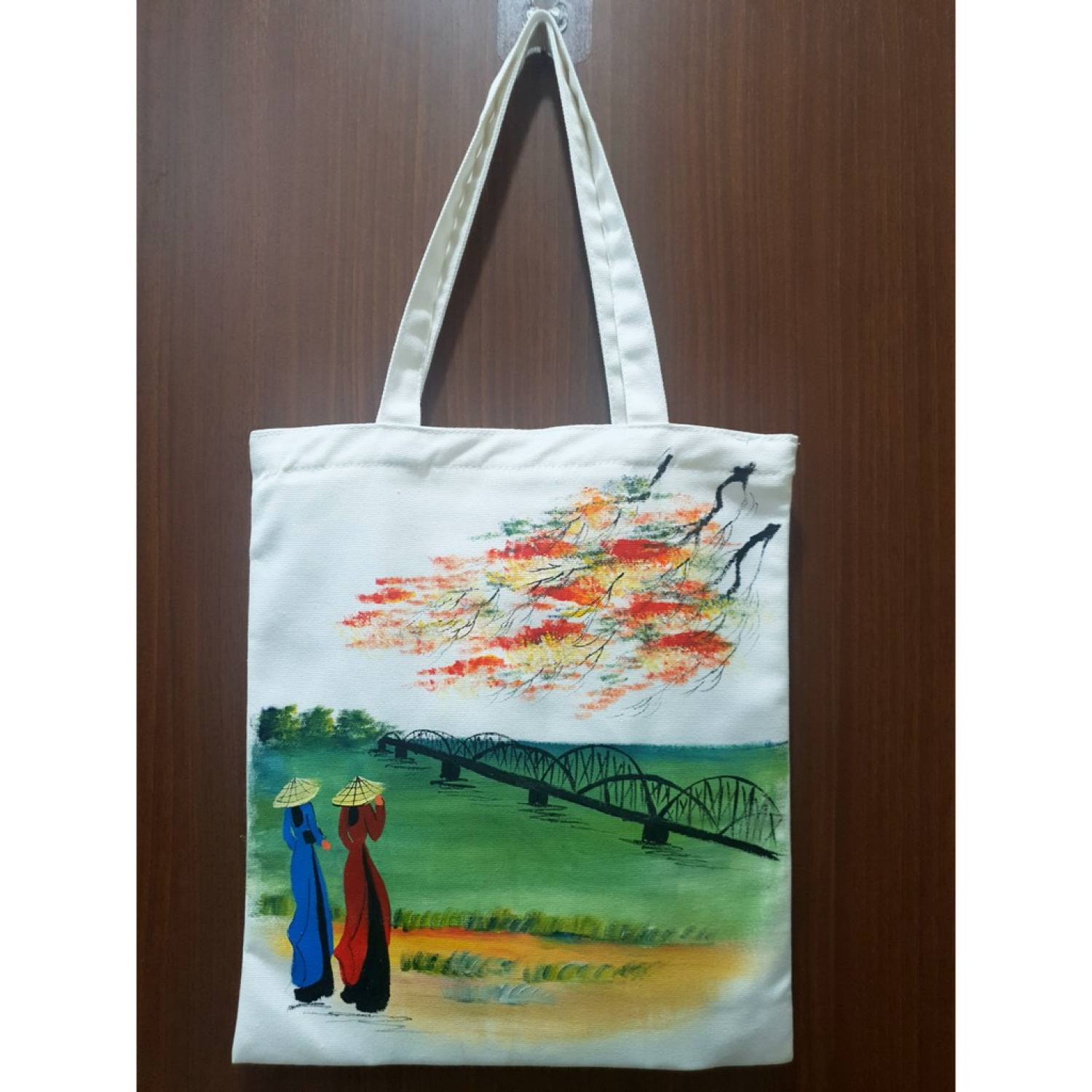 Túi Canvas vẽ cảnh (34cm x 36cm + quai 26cm)
