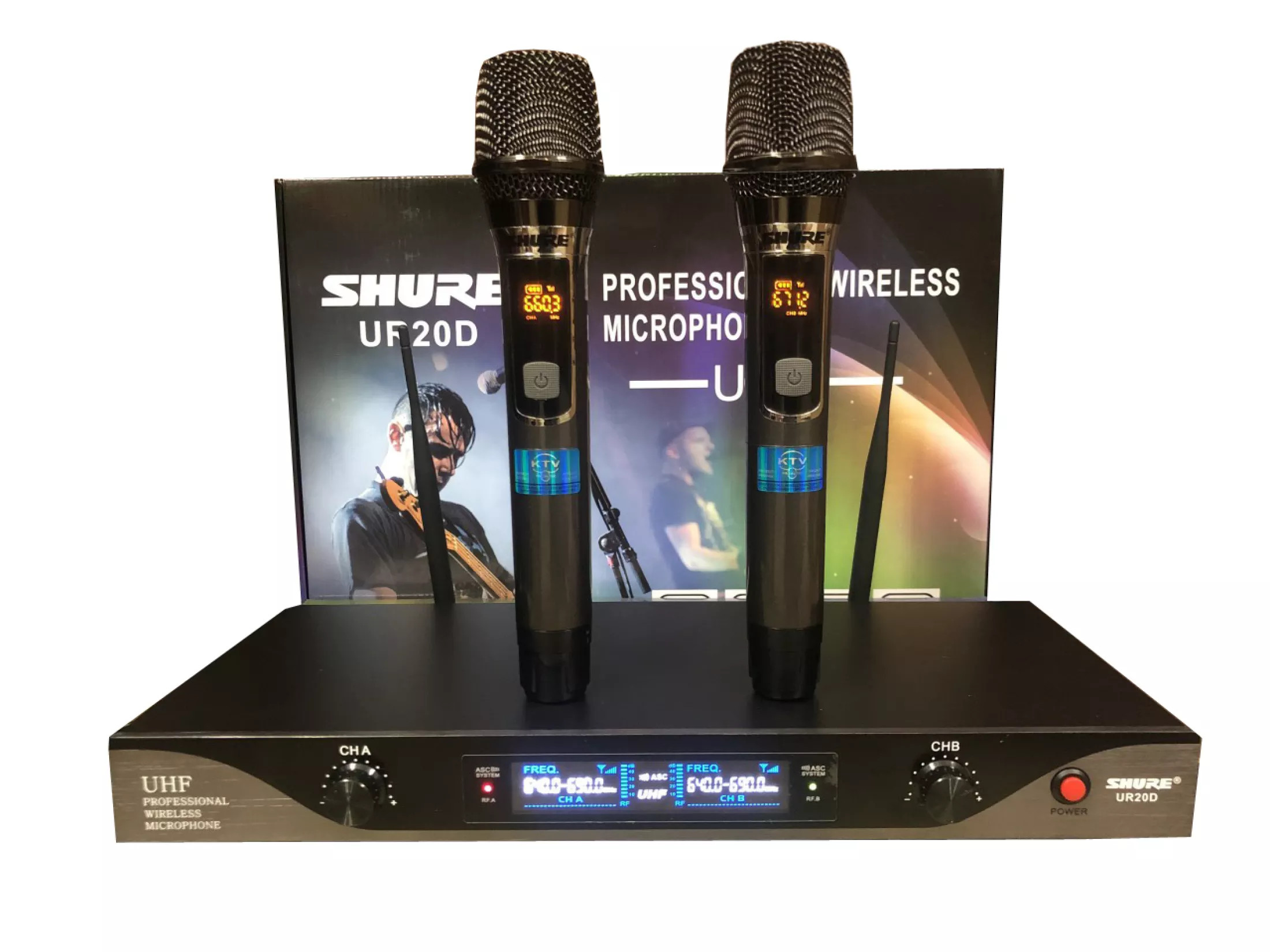 Micro không dây shure ur20d - bộ micro karaoke chuyên nghiệp, gia đình hội trường kịch nói giảng dạy micro hát karaoke shure ur20d mic 4 râu chuyên nghiệp, khả năng chống hú tốt cực tốt, tiếng ca phát ra mạnh micro karaoke cao cấp