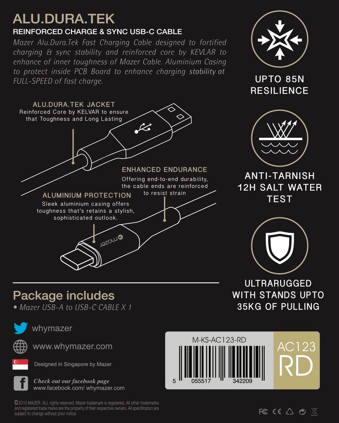 Dây Cáp Sạc Mazer ALU.DURA.TEK USB-A to USB-C Cable 3.1A (20cm - 1.2m - 2m)