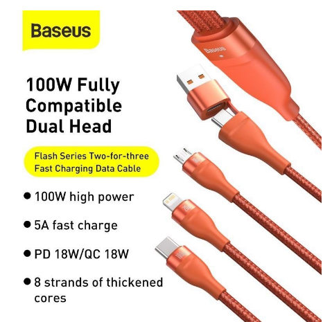 Cáp sạc và truyền data 3 đầu Baseus Flash Series 100W CA2T3 USB/TypeC to Micro/Lightning/TypeC (3 màu tùy chọn)