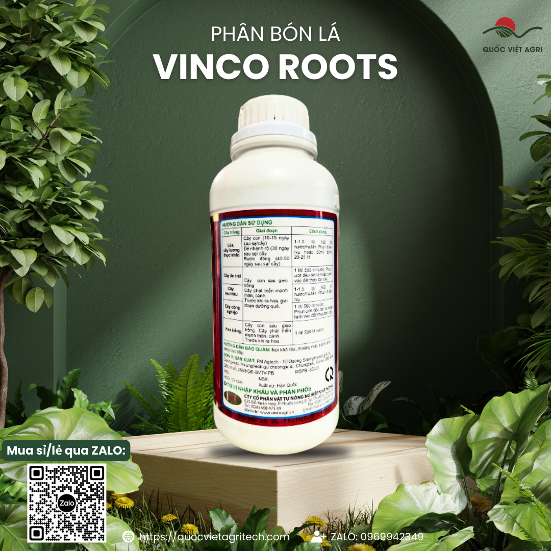 Phân bón VINCO ROOTS (chai 1 LÍT) - Kích ra rễ cực mạnh, cải tạo, phục hồi đất