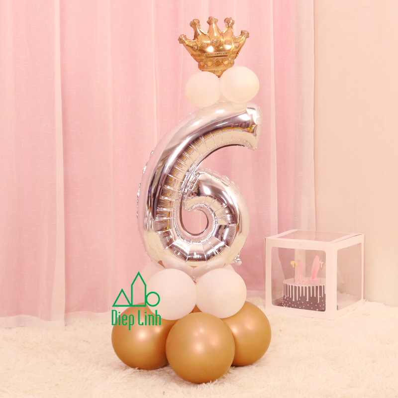 [HCM]Combo bóng số vàng bạc size đại 70cm kèm bong bóng nhũ vương miện vàng trang trí - Diệp Linh
