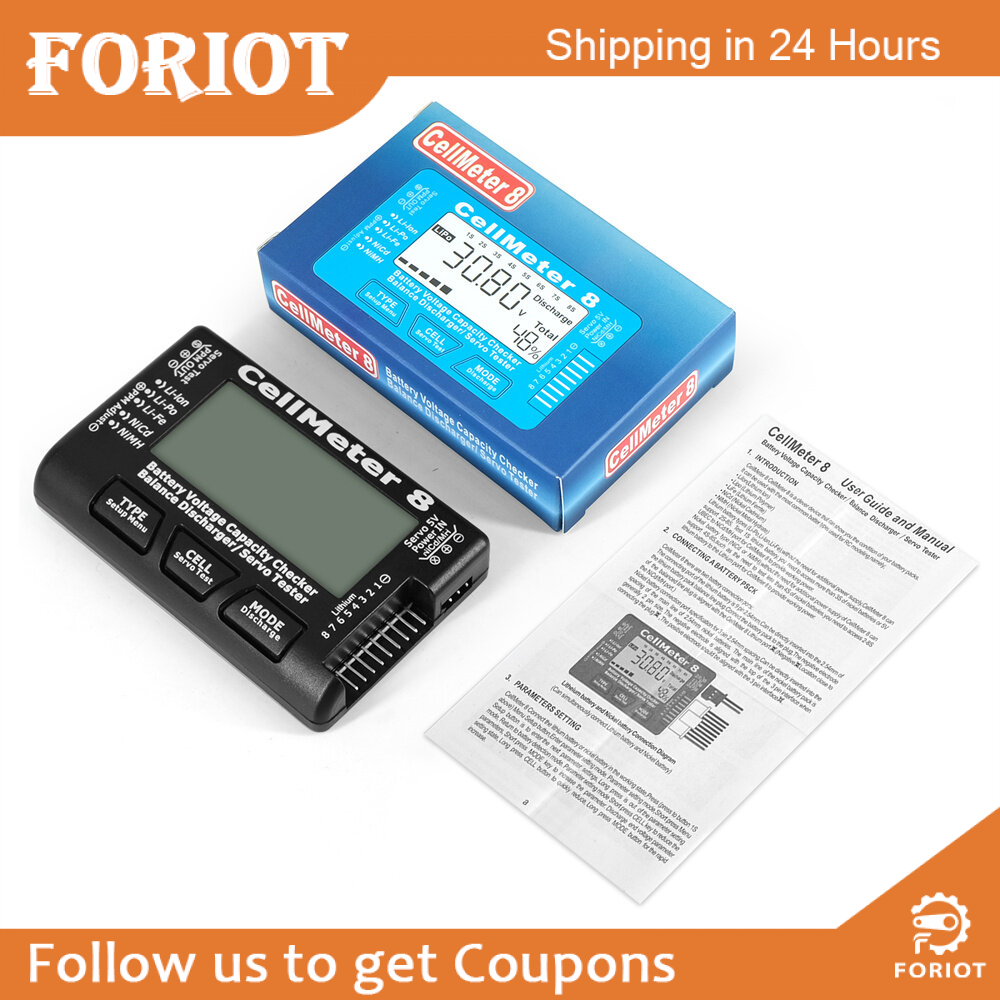 Foriot LCD Digital Battery Capacity Checker CellMeter RC CellMeter7/CellMeter8 2-8S 4-8S Servo LiPo Li-lon NiMH Battery Tester