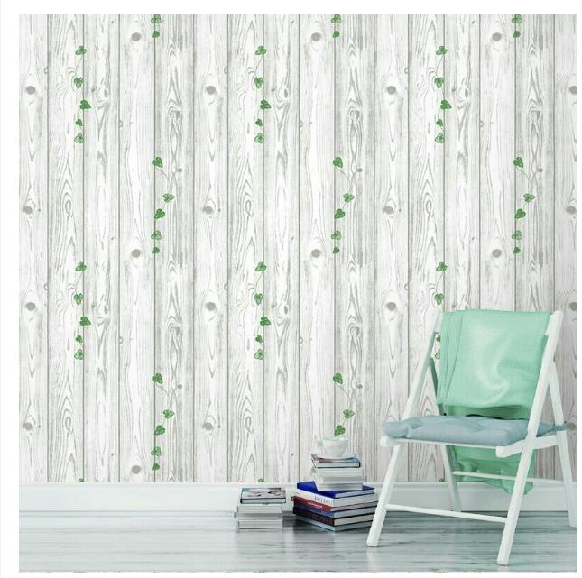 Cuộn 5M X 45cm decal giấy dán tường (có sẵn keo) sọc gỗ cỏ may mắn